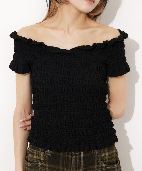 SLY tシャツ 「2WAY」SHEER SHIRRING BUSTIER TOPS シアー