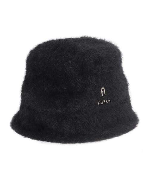 ★新品★フルラ　FURLA　ニット帽　ビーニー　ゴールドロゴ　黒　ブラック FURLA (フルラ) フロントロゴ刺繍キャップ 帽子☆送料関税無料