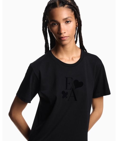 tシャツ 「エンポリオ アルマーニ」ASV Tシャツ オーガニックジャージー フロックプリントロゴ レディース