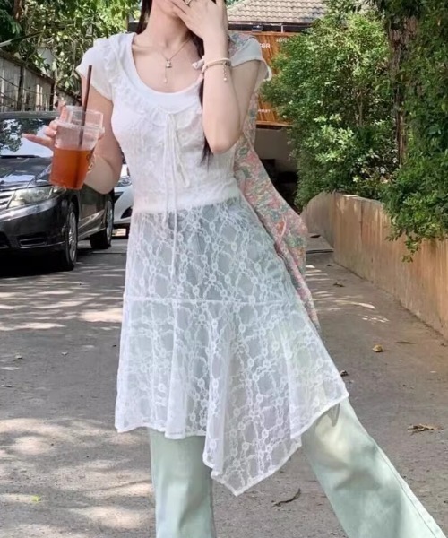 ワンピース アシンメトリーレースキャミワンピース : ZOZOTOWN Yahoo