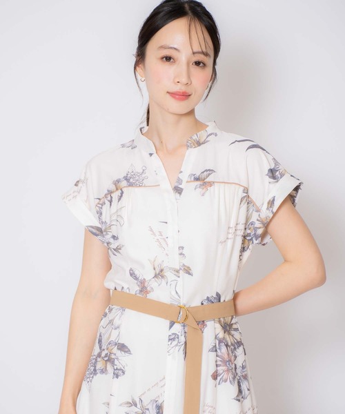 TOUJOURS ベージュ シャツワンピース 花柄スカーフ付き NOELA（ノエラ） ワンピース 「15周年」スカーフ柄シャツワンピース