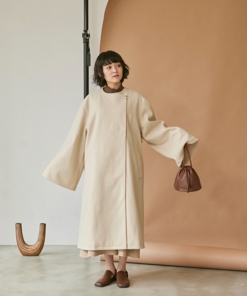 「moi tytto」 ノーカラーコート MEDIUM ブラウン レディース_画像6