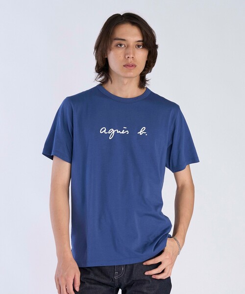 agnes b. アニエスベー　Brando ロゴプリント　半袖Tシャツ　ブルー agnes b.（アニエスベー） tシャツ メンズ ロゴ プリント 半袖 Tシャツ