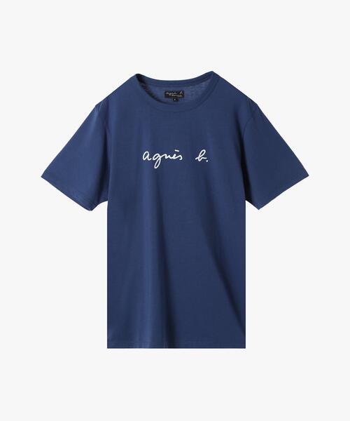 agnes b. アニエスベー　Brando ロゴプリント　半袖Tシャツ　ブルー agnes b.（アニエスベー） tシャツ メンズ ロゴ プリント 半袖 Tシャツ