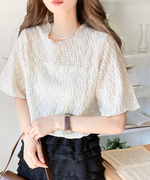 「mily bilet」 半袖ブラウス LARGE サックスブルー レディース