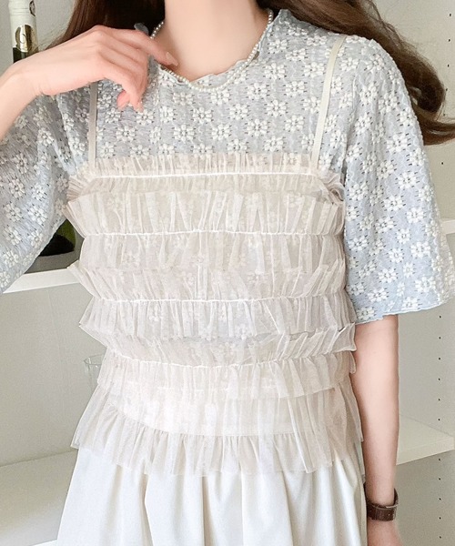「mily bilet」 半袖ブラウス LARGE サックスブルー レディース