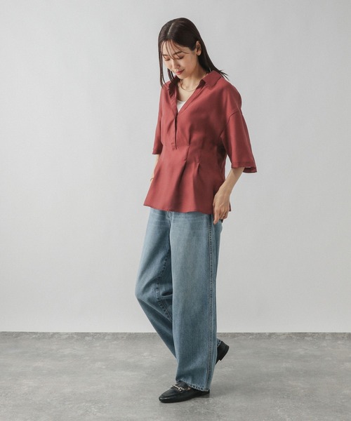 ブラウス シャツ Anti-static pocket shirt レディース メンズ antiqua ブラウス シャツ とろみ生地シャツ レディース