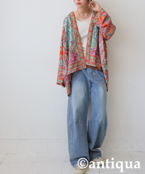 antiqua（アンティカ） カーディガン エスニック柄刺繍カーディガン
