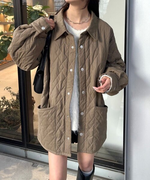 mystic 襟付きキルティングジャケット 軽いのに暖かい◎/2サイズ展開/WEB限定カーキ】襟付きキルティング