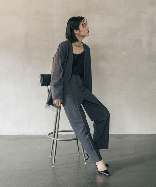 LEPSIM グレー ノーカラージャケット ワイドパンツ プルオーバー3点セット LEPSIM（レプシィム） ジャケット ノーカラージャケット 「オフィス