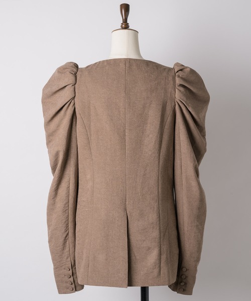 パフスリーブ ノーカラージャケット【J1U by LA BELLE ETUDE】 セール】パワーパフショルダージャケット（ノーカラージャケット