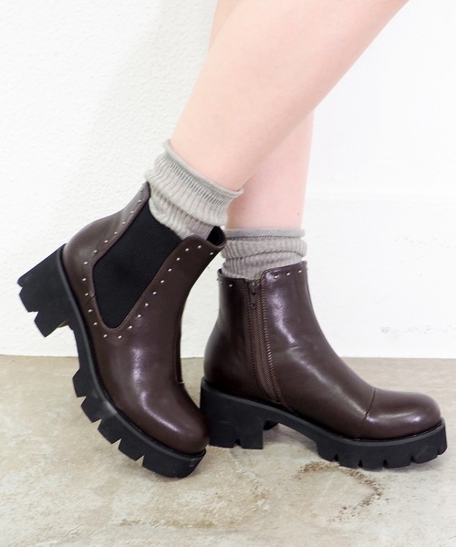 バルダン レディース サイドゴアブーツ 37 新品未使用 byあしながおじさん ブーツ 軽量｜スタッズサイドゴアブーツ 8980754