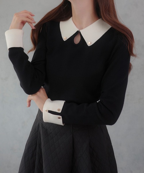 「JUNOAH」 長袖ニット LARGE アイボリー レディース_画像2