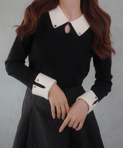 「JUNOAH」 長袖ニット LARGE アイボリー レディース_画像3