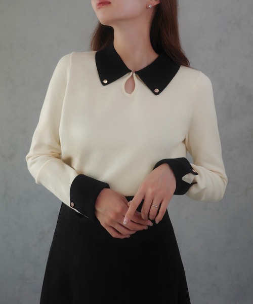 「JUNOAH」 長袖ニット LARGE アイボリー レディース_画像7