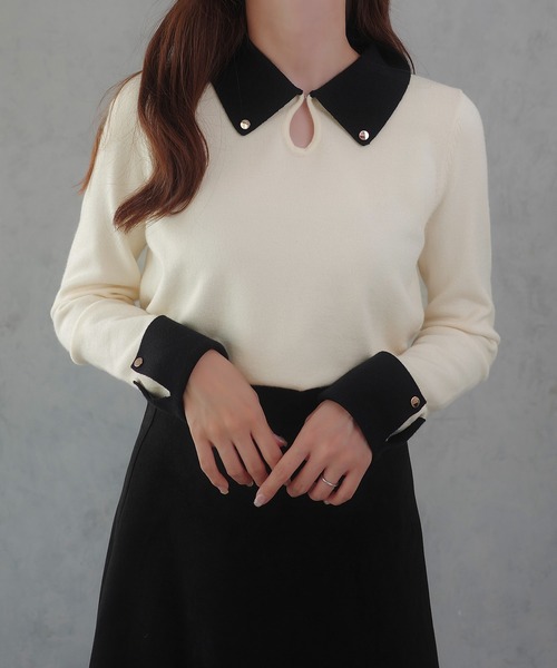 「JUNOAH」 長袖ニット LARGE アイボリー レディース_画像8