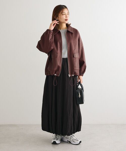 MoNiLEボリューム袖パーカーブルゾン　エコレザー MoNiLEボリューム袖パーカーブルゾン エコレザー MoNiLEボリューム袖