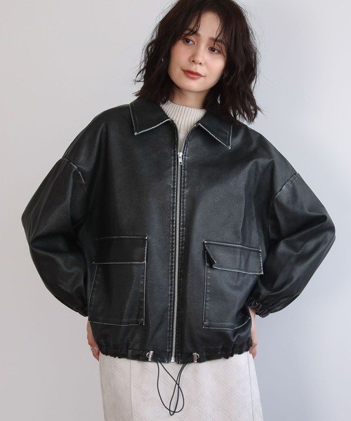 ELENCARE DUE ブルゾン アウター 合成皮革ブルゾン レディース