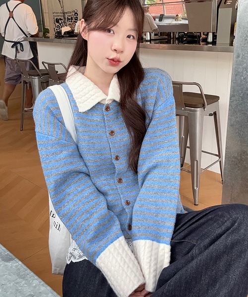 Girly Doll（ガーリードール） カーディガン 配色ポロカラーニット