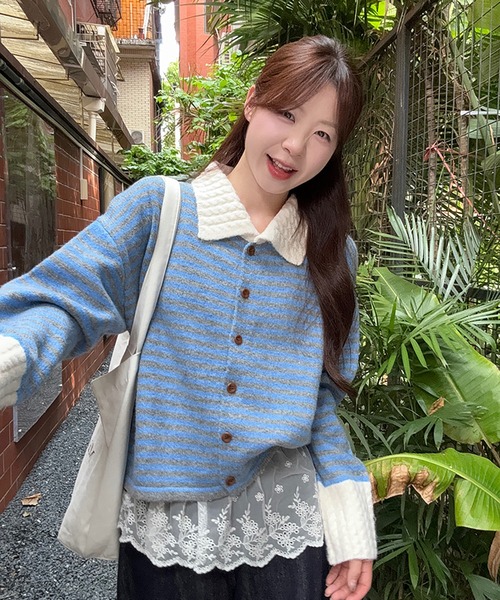 Girly Doll（ガーリードール） カーディガン 配色ポロカラーニット