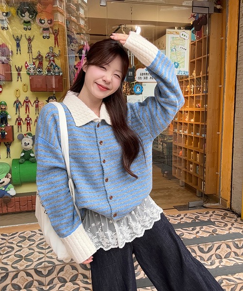 Girly Doll（ガーリードール） カーディガン 配色ポロカラーニット