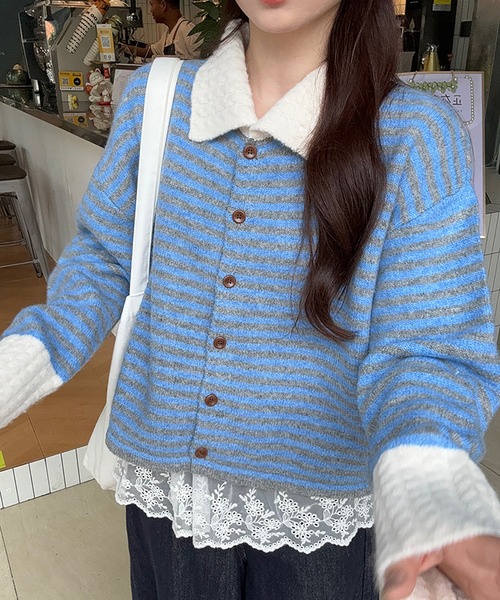 Girly Doll（ガーリードール） カーディガン 配色ポロカラーニット