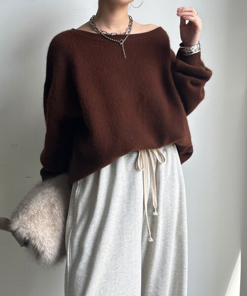 DouDou（ドゥドゥ） ニット セーター ファーウールボートネックプル