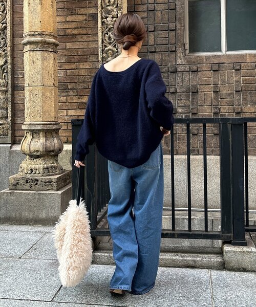 DouDou（ドゥドゥ） ニット セーター ファーウールボートネックプル