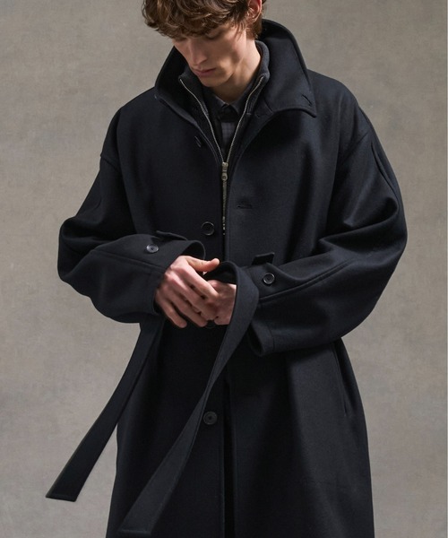 PUBLIC TOKYO ウールメルトンオーバーサイズステンカラーコート 黒 PUBLIC TOKYO ウールメルトンオーバーサイズステンカラーコート 黒