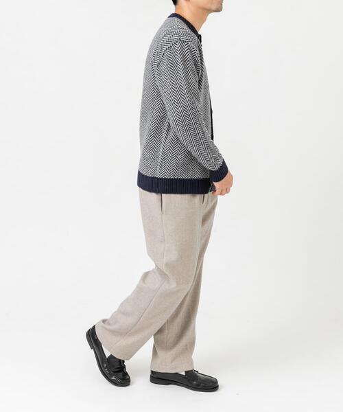 【IVORY】『XLサイズあり』ヘリンボーン柄クルーニットカーディガン URBAN RESEARCH ROSSO MEN カーディガン 「XLサイズあり」ヘリンボーン