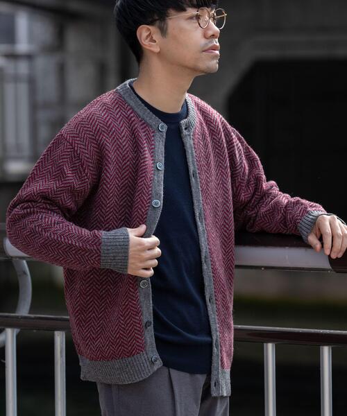 URBAN RESEARCH ROSSO MEN カーディガン 「XLサイズあり」ヘリンボーン