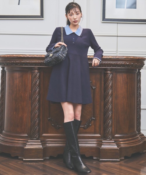 AND COUTURE（アンドクチュール） ワンピース バイカラーポロニット