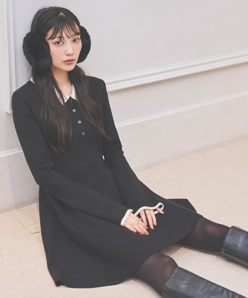 AND COUTURE（アンドクチュール） ワンピース バイカラーポロニット