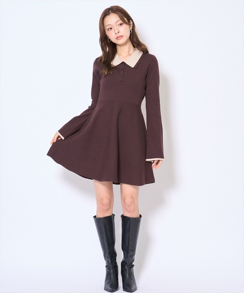 AND COUTURE（アンドクチュール） ワンピース バイカラーポロニット