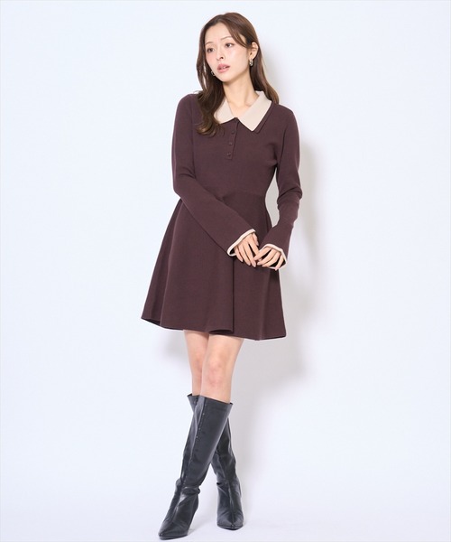 AND COUTURE（アンドクチュール） ワンピース バイカラーポロニット