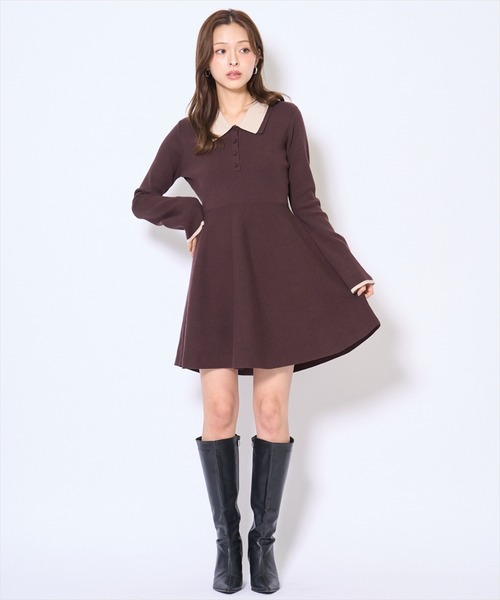AND COUTURE（アンドクチュール） ワンピース バイカラーポロニット