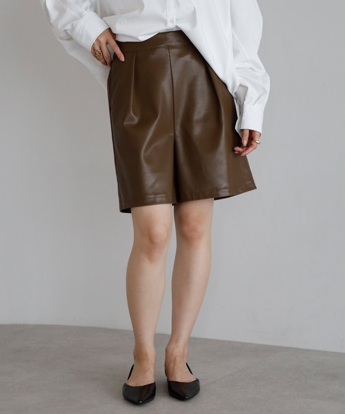 ENC パンツ stretch fake leather bermuda pants / ストレッチフェイク