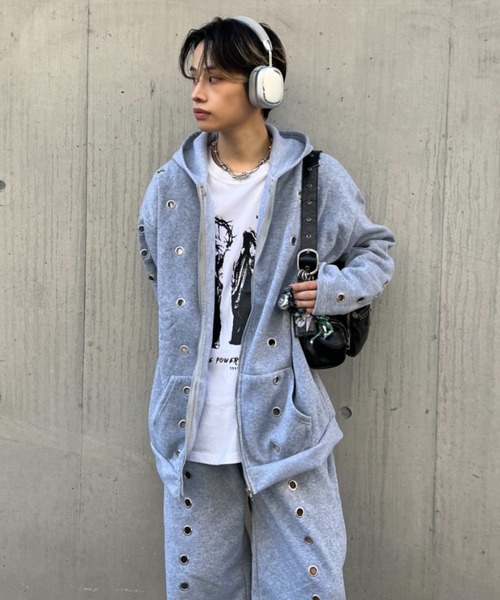 lilful パーカー 「セットアップ対応」アイレットデザインジップアップ