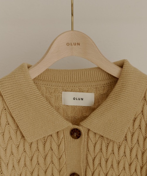 OLUN ニット セーター cable knit shirt/ケーブルニットシャツ