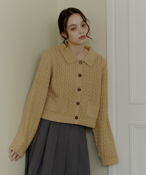 OLUN ニット セーター cable knit shirt/ケーブルニットシャツ