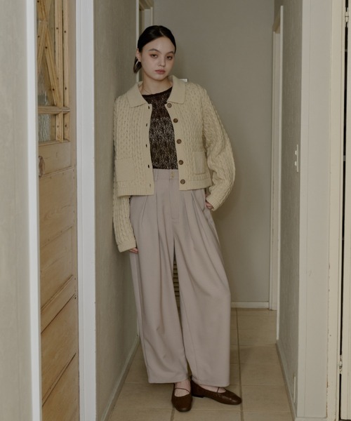 OLUN ニット セーター cable knit shirt/ケーブルニットシャツ