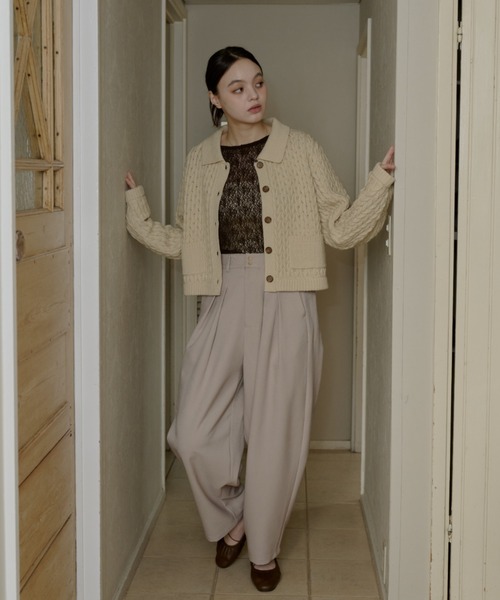 OLUN ニット セーター cable knit shirt/ケーブルニットシャツ