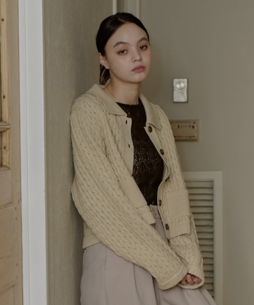 OLUN ニット セーター cable knit shirt/ケーブルニットシャツ