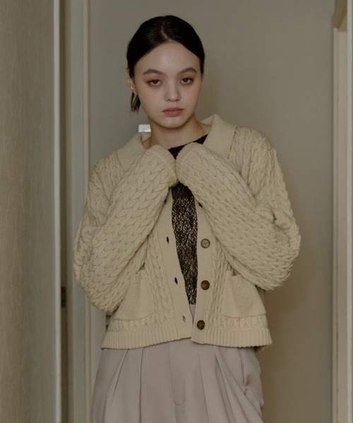 OLUN ニット セーター cable knit shirt/ケーブルニットシャツ