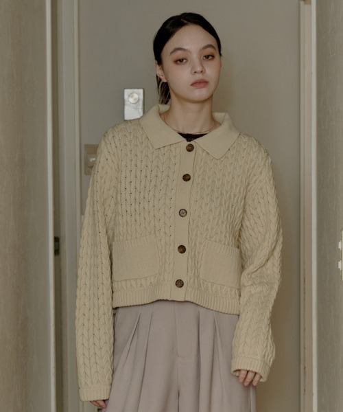OLUN ニット セーター cable knit shirt/ケーブルニットシャツ