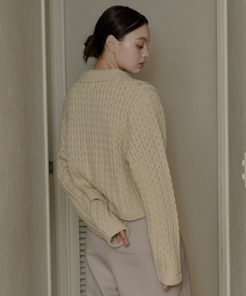 OLUN ニット セーター cable knit shirt/ケーブルニットシャツ