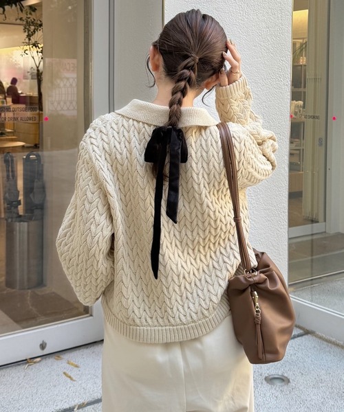 OLUN ニット セーター cable knit shirt/ケーブルニットシャツ
