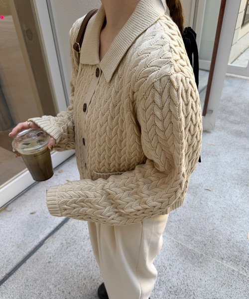OLUN ニット セーター cable knit shirt/ケーブルニットシャツ