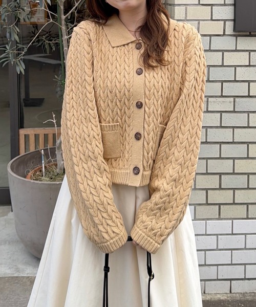 OLUN ニット セーター cable knit shirt/ケーブルニットシャツ