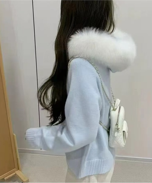 BURBERRY ニットパーカー ダブルジップ ファーフード付き サイズ1 BURBERRY ニットパーカー ダブルジップ ファーフード付き サイズ1